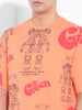 Men's Orange Boxy Oversized All Over Print Round Neck T-shirt