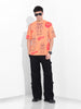 Men's Orange Boxy Oversized All Over Print Round Neck T-shirt