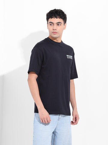 Men's Black Boxy Oversized Graphic Back Printed Round Neck T-shirt