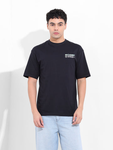 Men's Black Boxy Oversized Graphic Back Printed Round Neck T-shirt