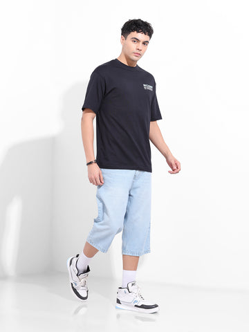 Men's Black Boxy Oversized Graphic Back Printed Round Neck T-shirt