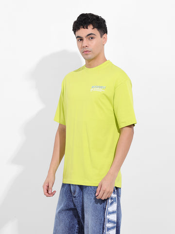 Men's Green Boxy Oversized Graphic Back Printed Round Neck T-shirt