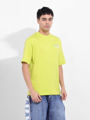 Men's Green Boxy Oversized Graphic Back Printed Round Neck T-shirt