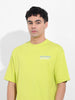 Men's Green Boxy Oversized Graphic Back Printed Round Neck T-shirt
