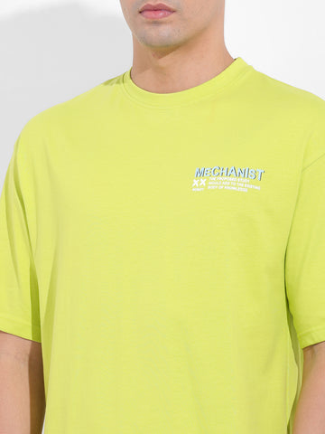 Men's Green Boxy Oversized Graphic Back Printed Round Neck T-shirt