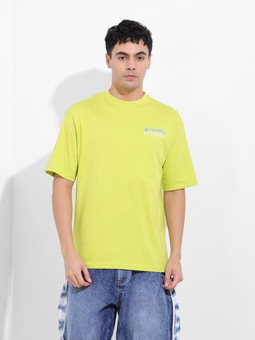 Men's Green Boxy Oversized Graphic Back Printed Round Neck T-shirt