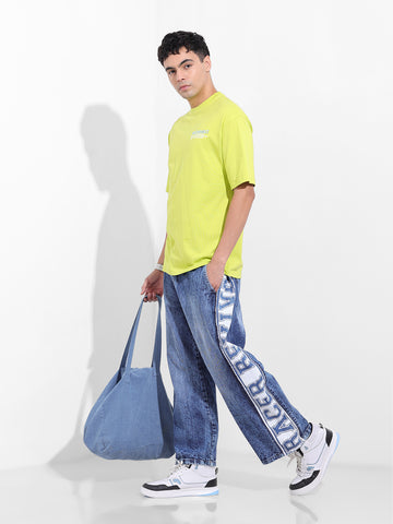 Men's Green Boxy Oversized Graphic Back Printed Round Neck T-shirt