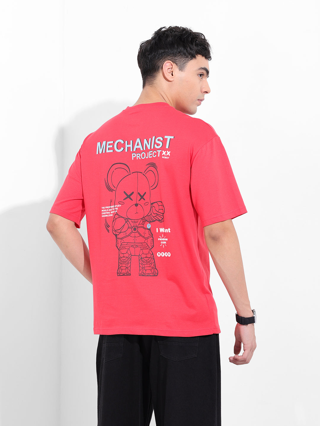 Men's red Boxy Oversized Graphic Back Printed Round Neck T-shirt