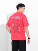 Men's red Boxy Oversized Graphic Back Printed Round Neck T-shirt