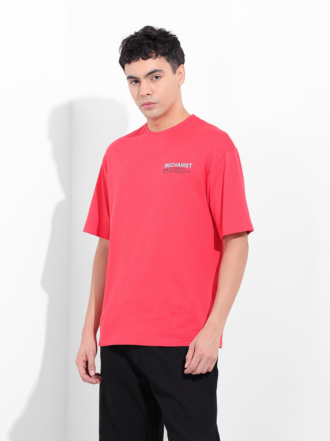 Men's red Boxy Oversized Graphic Back Printed Round Neck T-shirt
