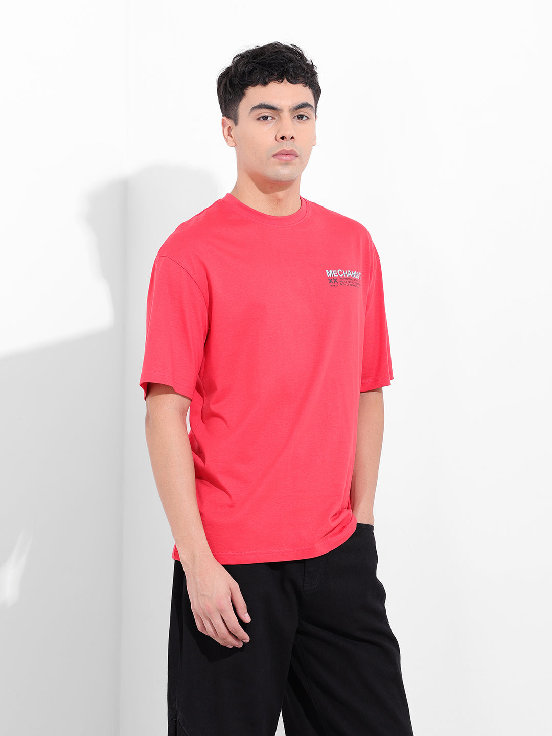 Men's red Boxy Oversized Graphic Back Printed Round Neck T-shirt
