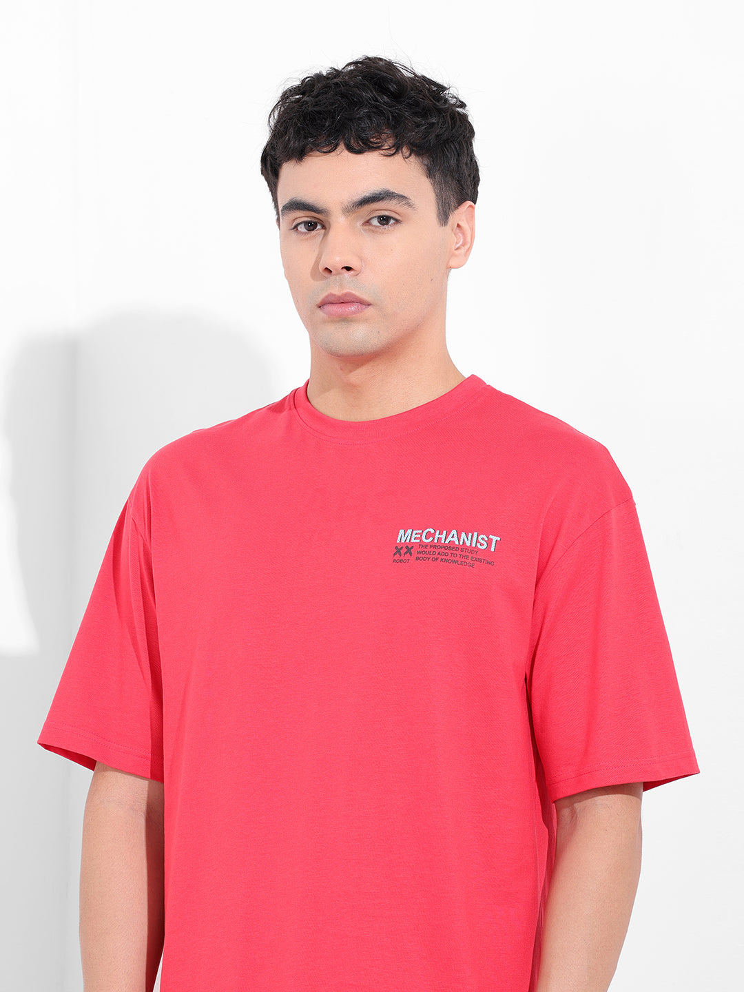 Men's red Boxy Oversized Graphic Back Printed Round Neck T-shirt