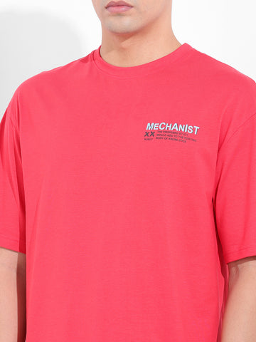 Men's red Boxy Oversized Graphic Back Printed Round Neck T-shirt
