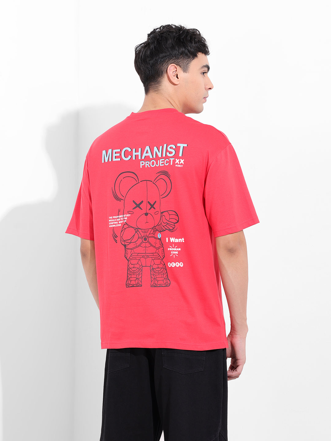 Men's red Boxy Oversized Graphic Back Printed Round Neck T-shirt