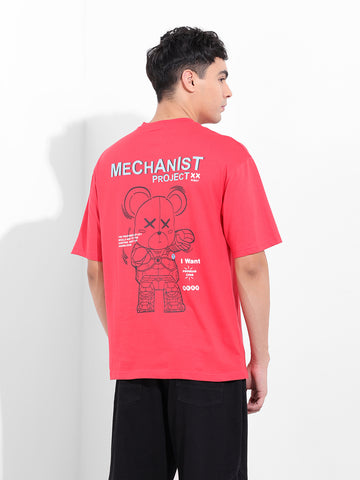 Men's red Boxy Oversized Graphic Back Printed Round Neck T-shirt