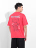 Men's red Boxy Oversized Graphic Back Printed Round Neck T-shirt
