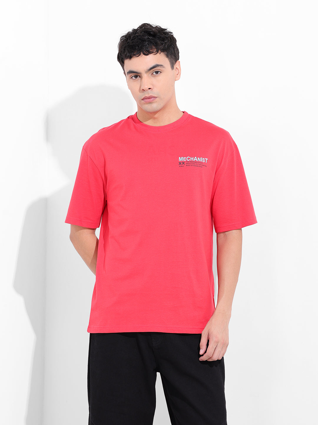 Men's red Boxy Oversized Graphic Back Printed Round Neck T-shirt