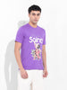 Men's Purple Slim Fit Placement Print Round Neck T-shirt