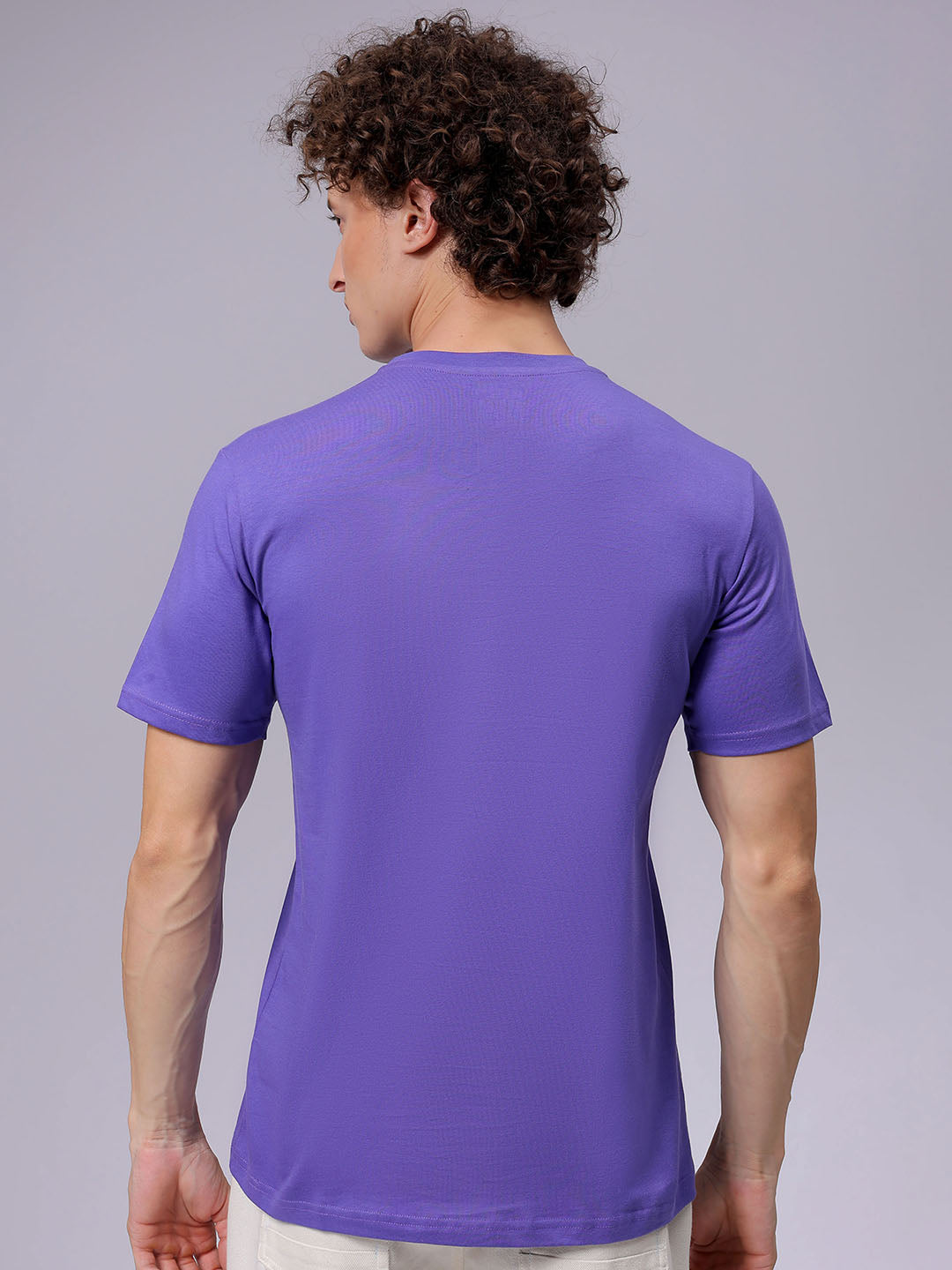 Men's Purple Slim Fit Placement Print Round Neck T-shirt