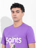 Men's Purple Slim Fit Placement Print Round Neck T-shirt
