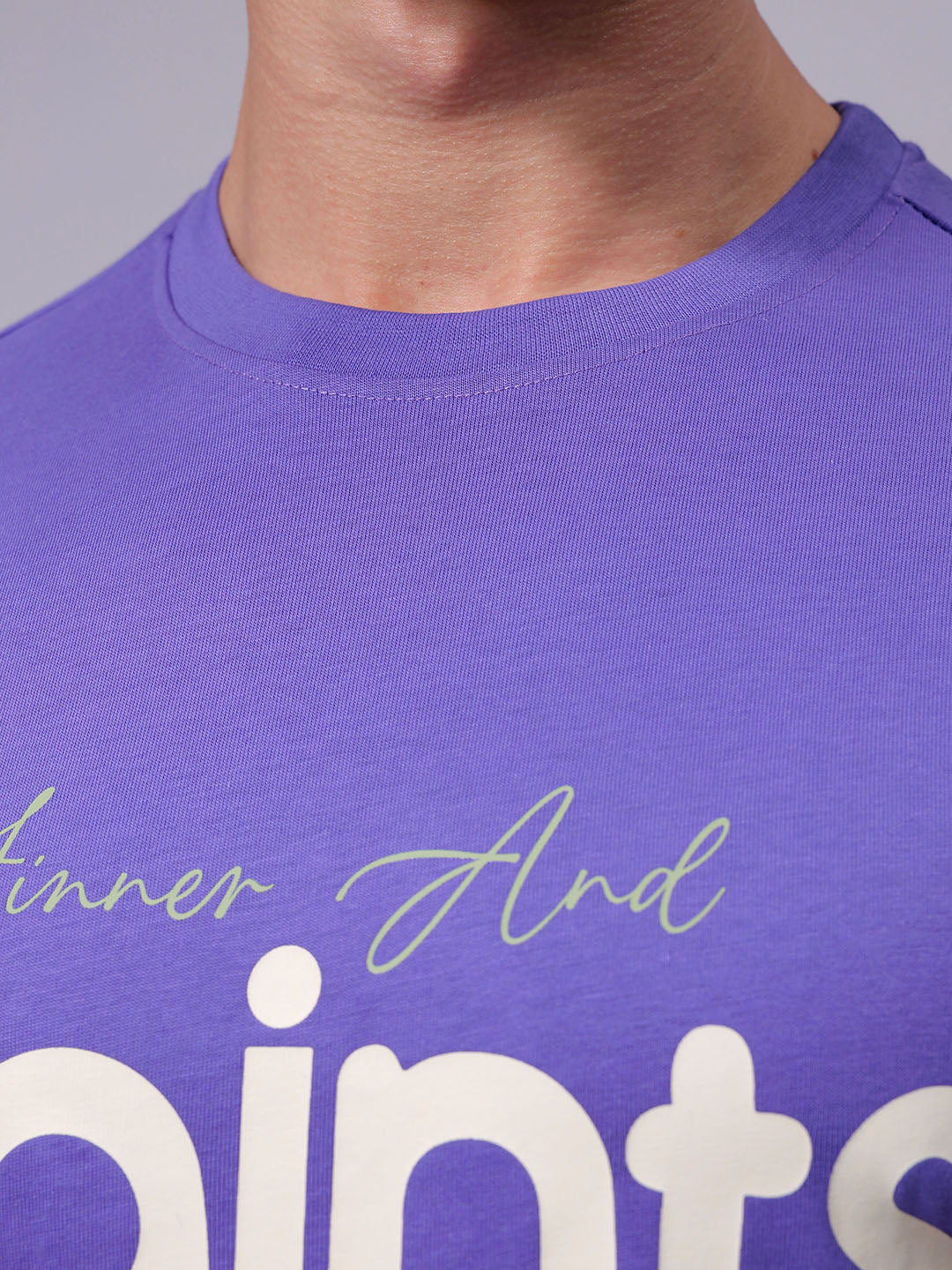Men's Purple Slim Fit Placement Print Round Neck T-shirt