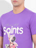 Men's Purple Slim Fit Placement Print Round Neck T-shirt