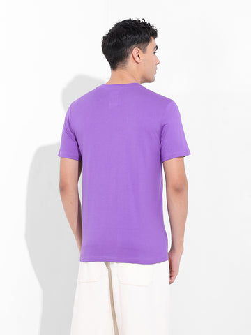 Men's Purple Slim Fit Placement Print Round Neck T-shirt