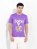 Men's Purple Slim Fit Placement Print Round Neck T-shirt