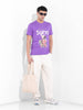 Men's Purple Slim Fit Placement Print Round Neck T-shirt