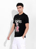 Men's Black Slim Fit Placement Print Round Neck T-shirt
