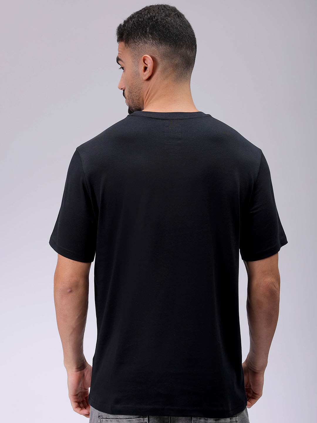 Men's Black Slim Fit Placement Printed T-Shirt