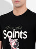 Men's Black Slim Fit Placement Print Round Neck T-shirt