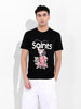 Men's Black Slim Fit Placement Print Round Neck T-shirt
