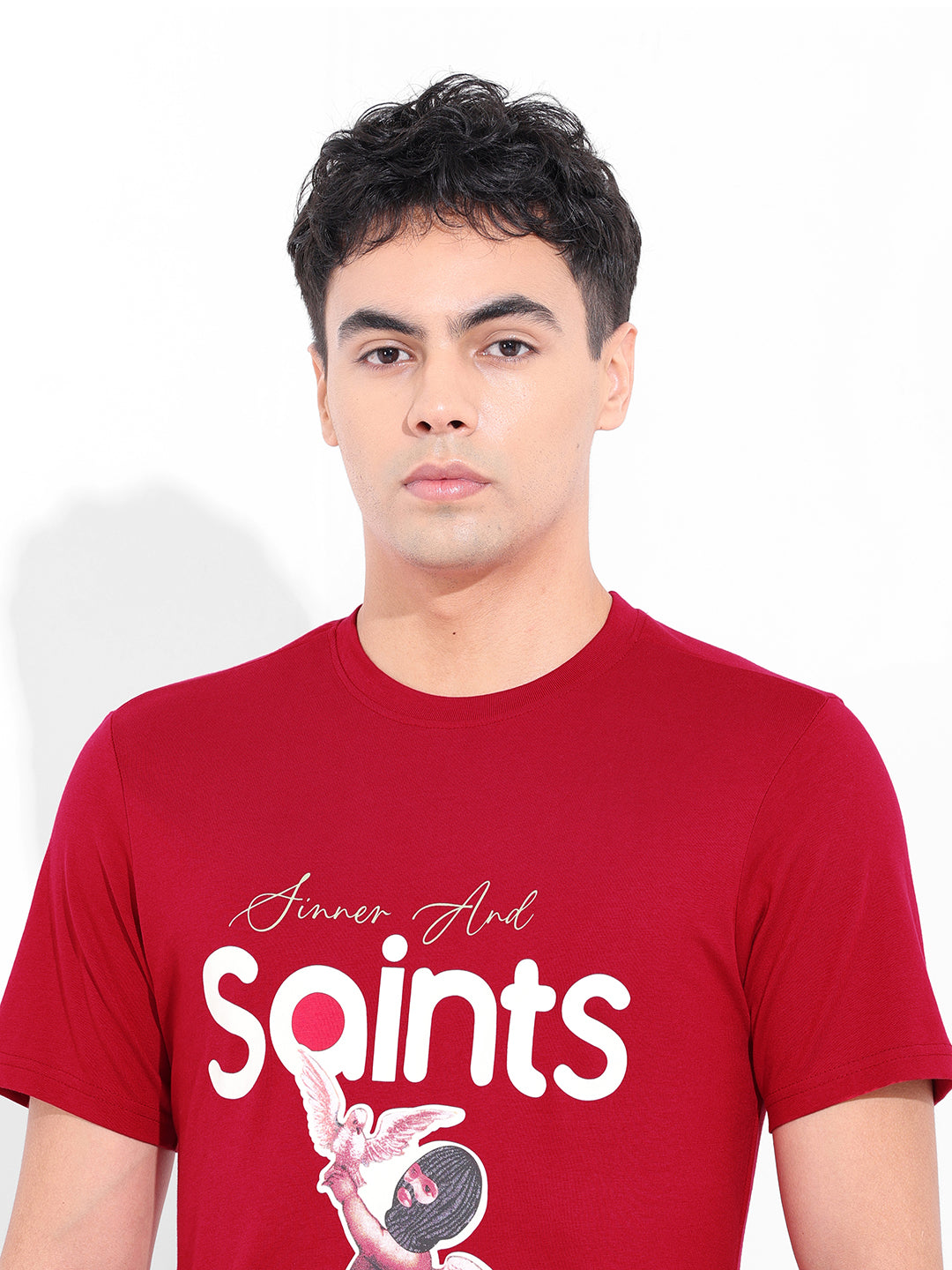 Men's Red Slim Fit Graphic Printed T-Shirt