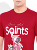 Men's Red Slim Fit Graphic Printed T-Shirt