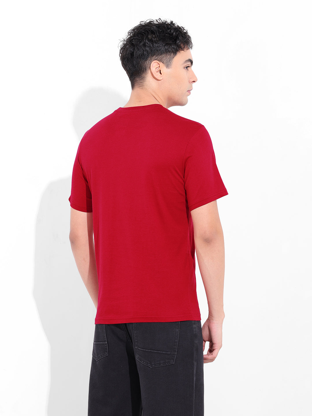 Men's Red Slim Fit Graphic Printed T-Shirt