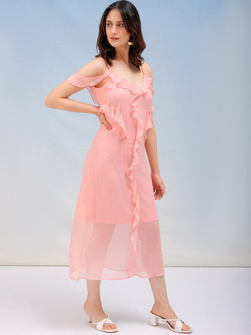 Shop Women's Solid A-Line Ruffle Dress Online.