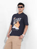 Men's Navy Boxy Oversized Placement Print Round Neck T-shirt