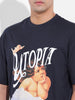 Men's Navy Boxy Oversized Placement Print Round Neck T-shirt