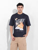 Men's Navy Boxy Oversized Placement Print Round Neck T-shirt