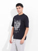 Men's Black Boxy Oversized Graphic Back Printed Round Neck T-shirt