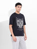 Men's Black Boxy Oversized Graphic Back Printed Round Neck T-shirt