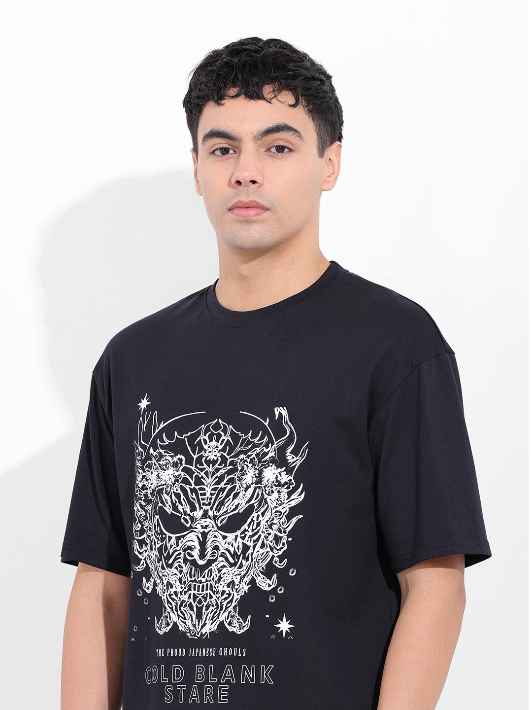 Men's Black Boxy Oversized Graphic Back Printed Round Neck T-shirt