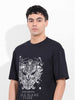 Men's Black Boxy Oversized Graphic Back Printed Round Neck T-shirt