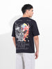 Men's Black Boxy Oversized Graphic Back Printed Round Neck T-shirt