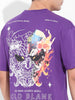 Men's Purple Boxy Oversized Graphic Back Printed Round Neck T-shirt
