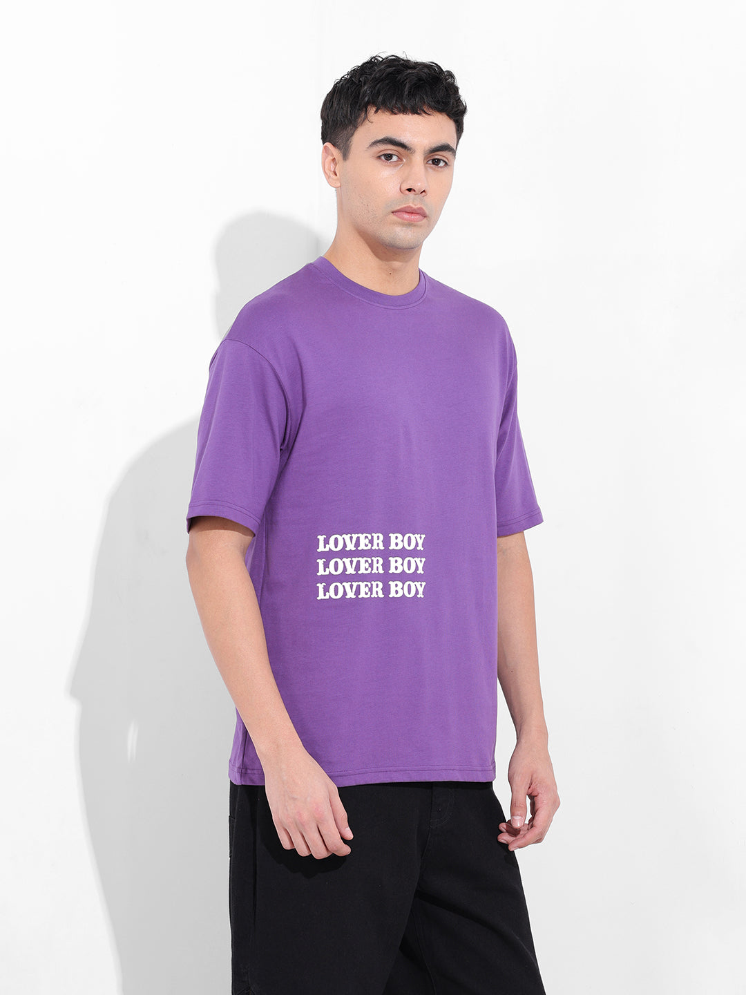 Men's Purple Boxy Oversized Graphic Back Printed Round Neck T-shirt
