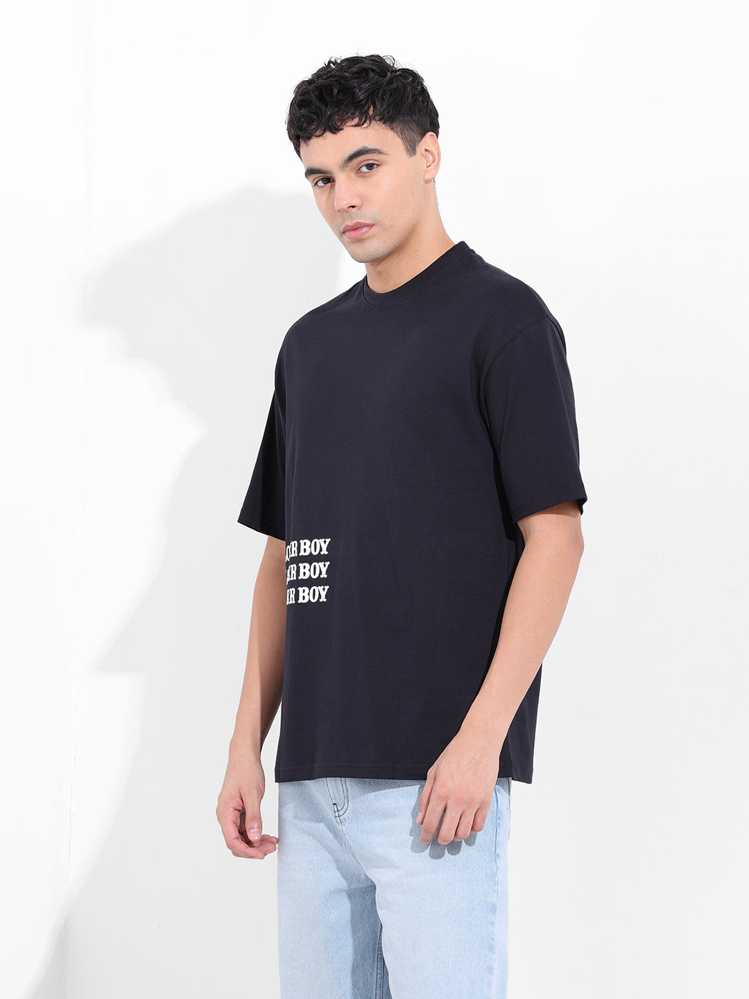 Men's Black Boxy Oversized Graphic Back Printed Round Neck T-shirt