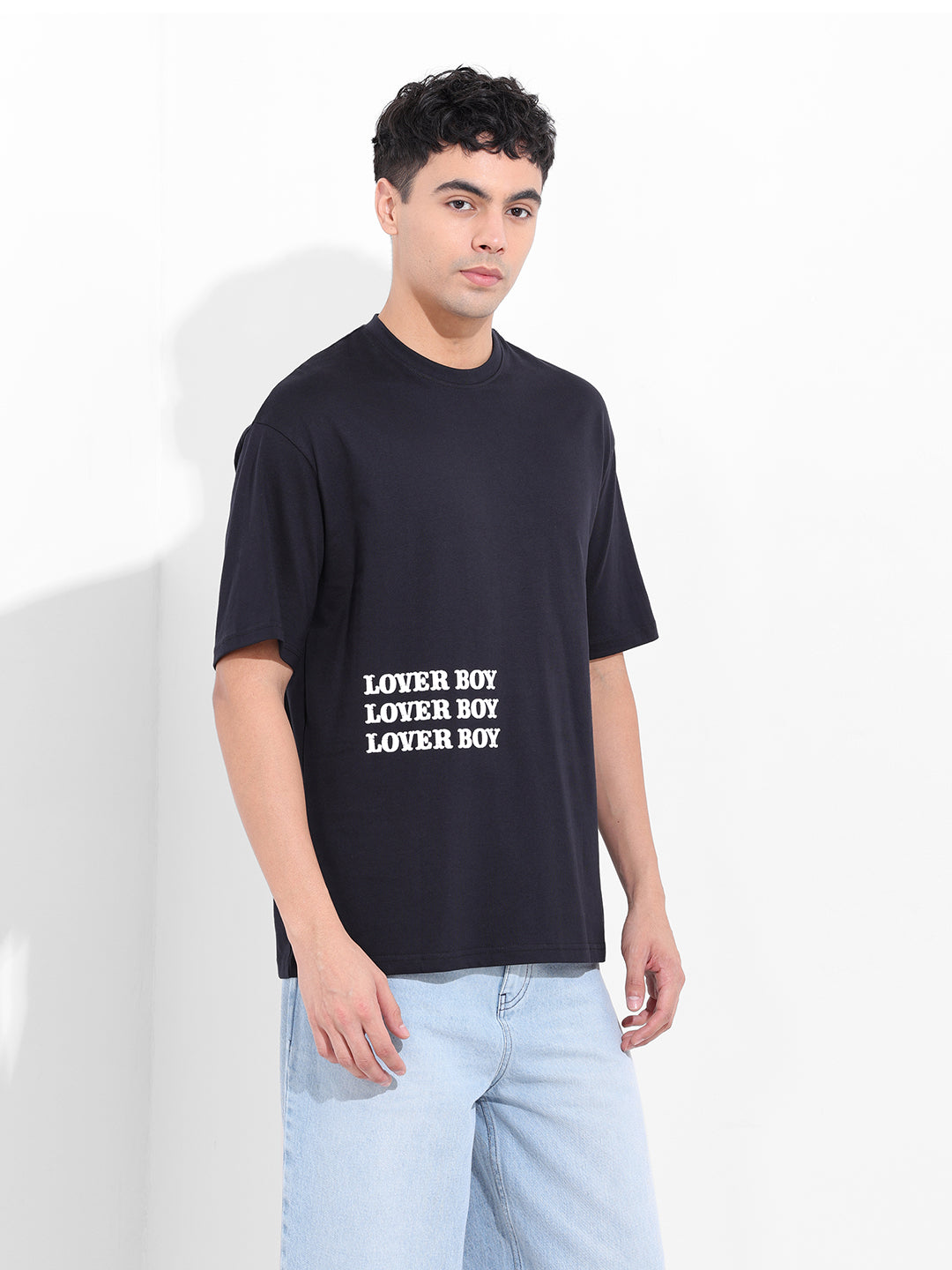 Men's Black Boxy Oversized Graphic Back Printed Round Neck T-shirt