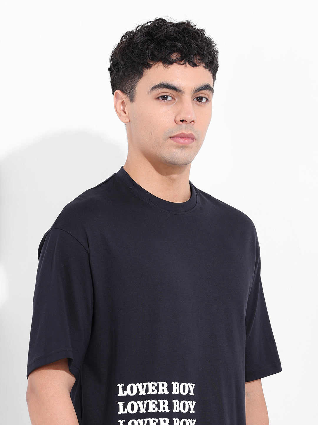 Men's Black Boxy Oversized Graphic Back Printed Round Neck T-shirt